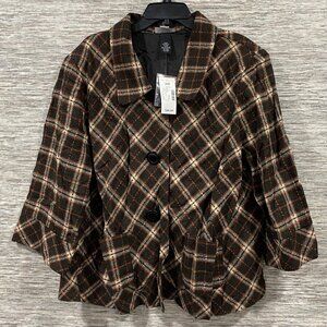 Studio 1940 Womens Plus Size 26W Plaid Wool Blend Jacket W/ 3/4 Sleeves In Brown